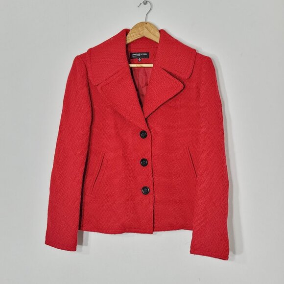Jones New York Classic Wool Blend Red Woven Business Casual Jacket Blazer Sz Med - Picture 1 of 10